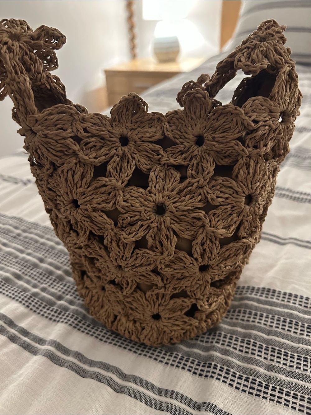Handmade Crochet Flower Tote in Brown